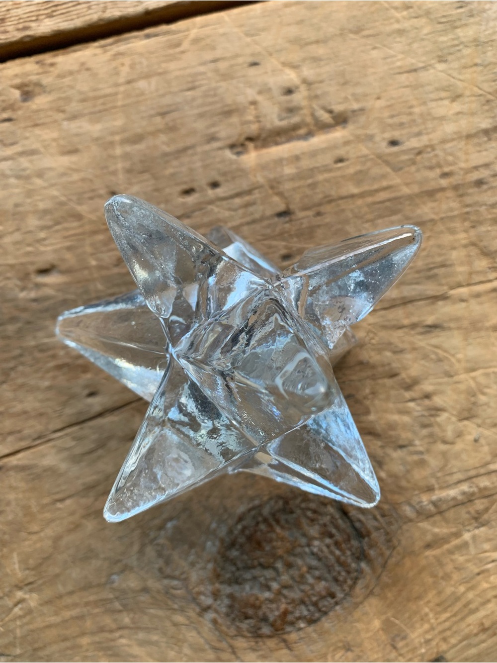 Vintage 9-Point Star Crystal Glass Candlestick Holder